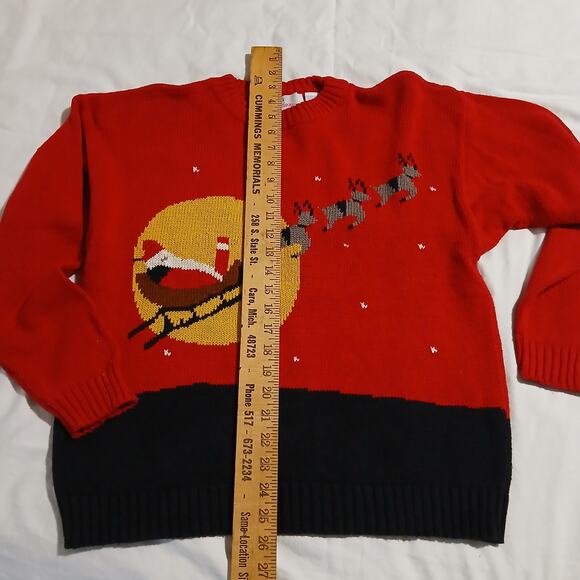 VTG AVON Fashions Women's Med Santa w/Sleigh Sweater Red/Black Ribbed Crew Neck - Picture 11 of 14